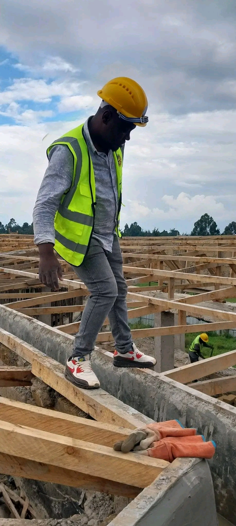 Construction professional working on an active building site